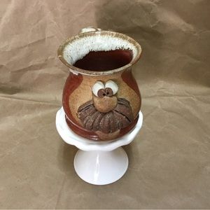 Vtg 3D Stoneware Face Mustache Hand Thrown Pottery Coffee Mug Handmade Signed